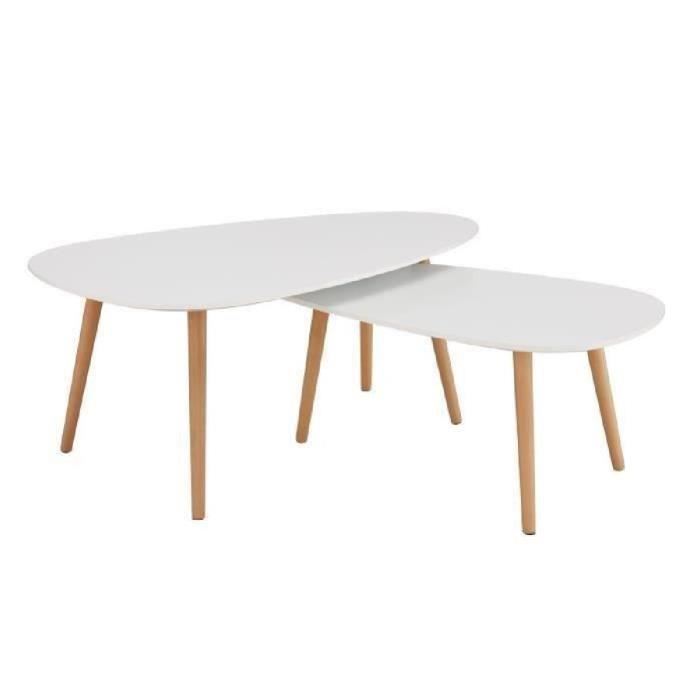 Table basse blanche pied en bois
