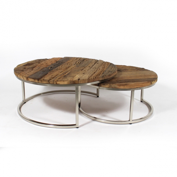 Table basse bois et metal gigogne