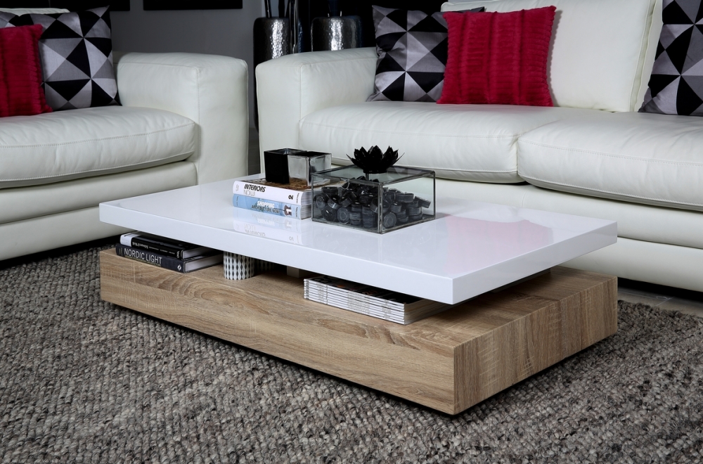 Table basse laque blanc et bois