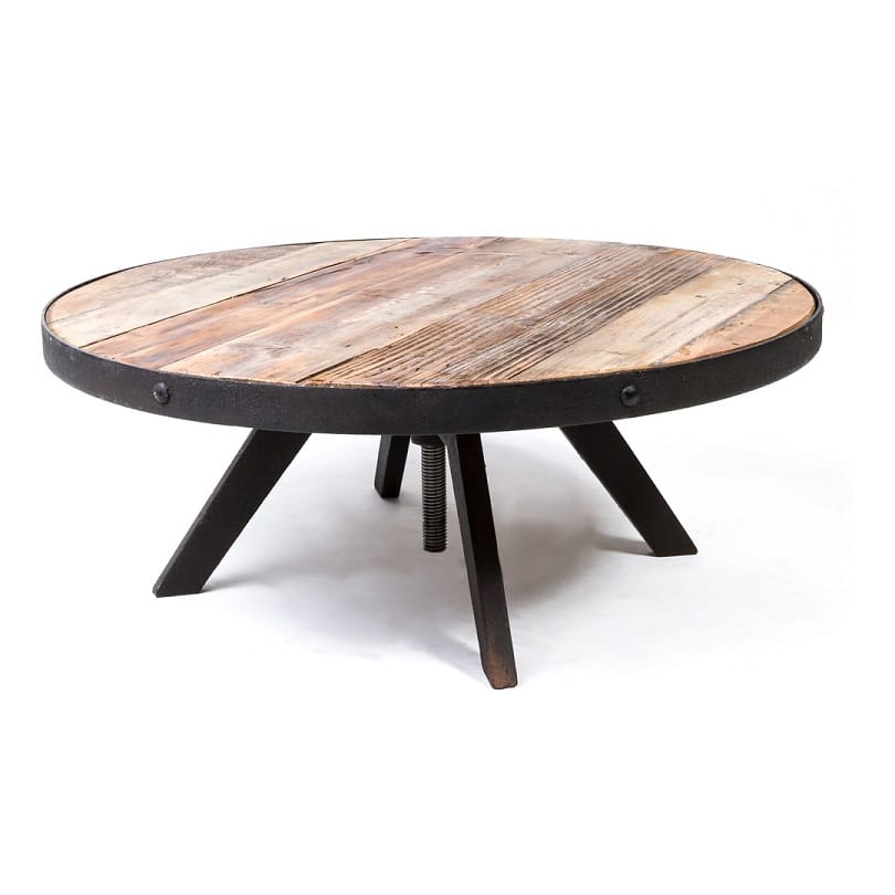 Table basse ronde bois metal industriel