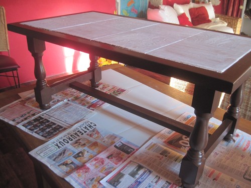 Table basse carrelage et bois