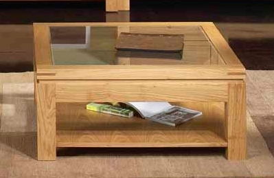Table basse carrée verre bois