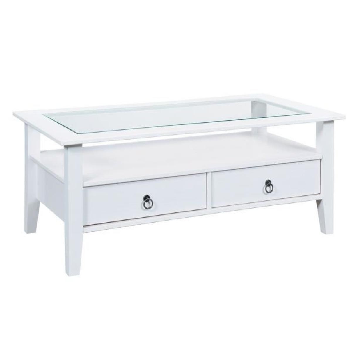 Table basse blanc verre bois