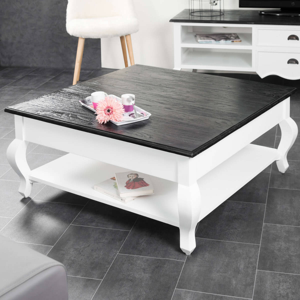 Table basse carre blanche bois