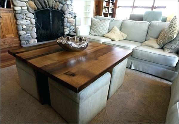 Table basse bois et pouf