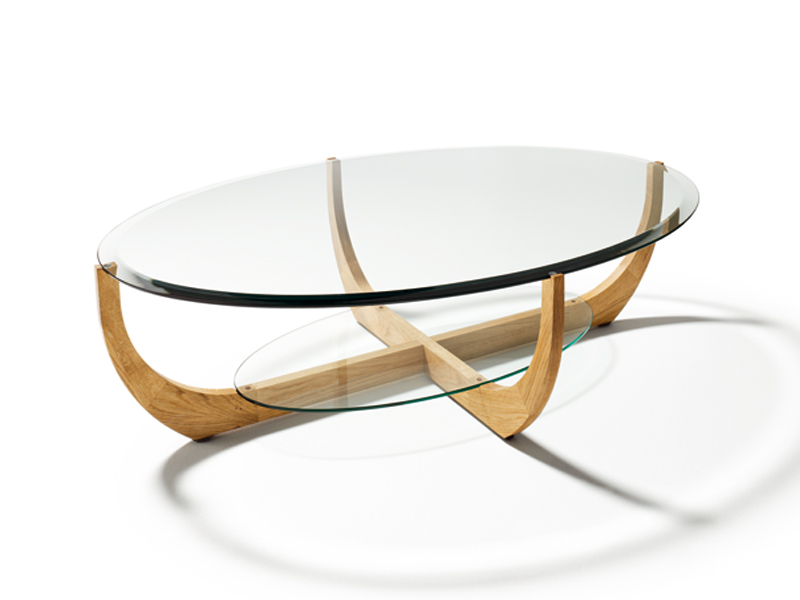 Table basse bois verre ovale