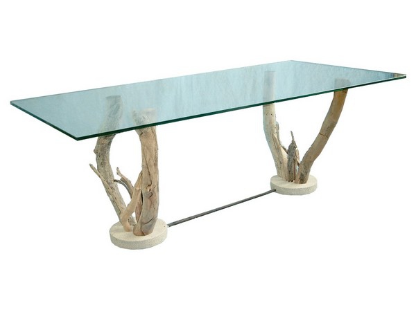Table basse verre pied bois