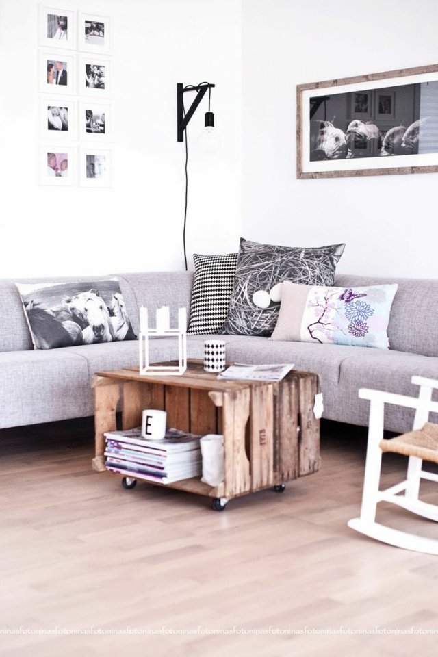 Table basse avec caisse bois