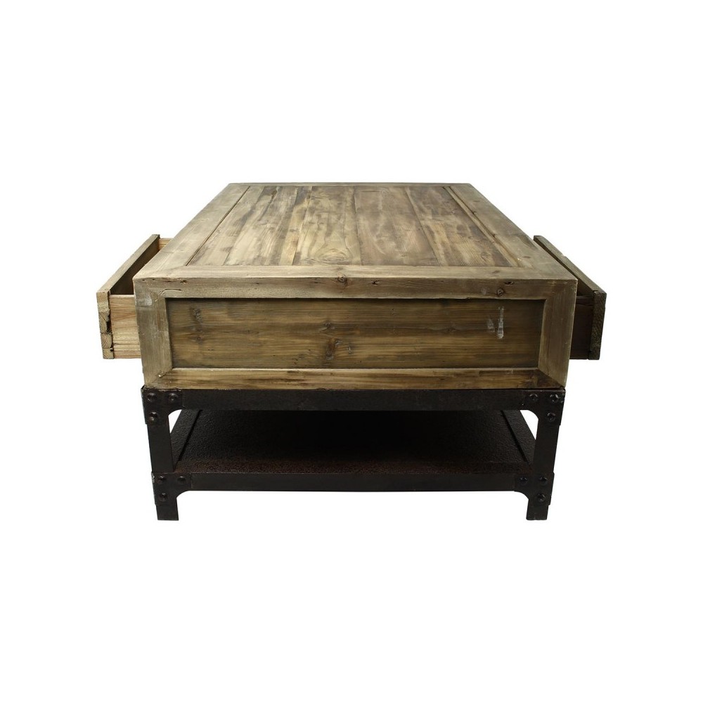 Table basse vieux bois et metal