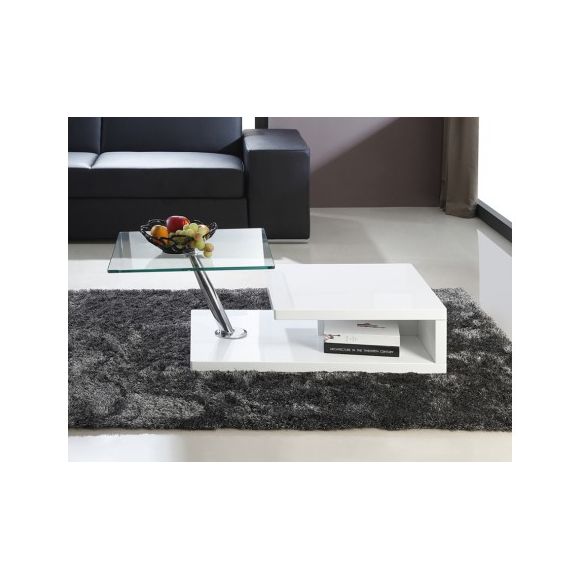 Table basse design laqué blanc + verre trempé