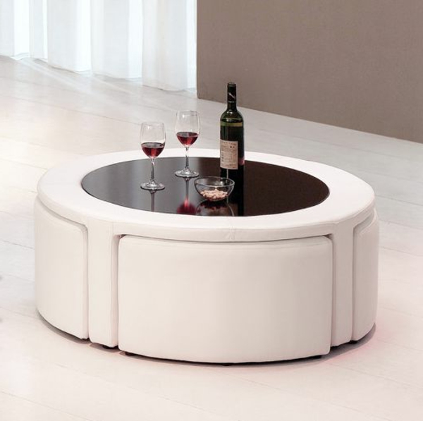 Table basse ronde en bois avec rangement