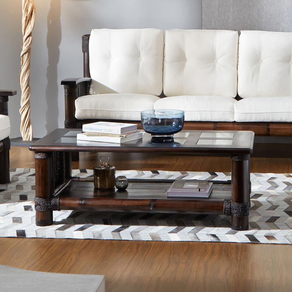 Table basse bois rotin