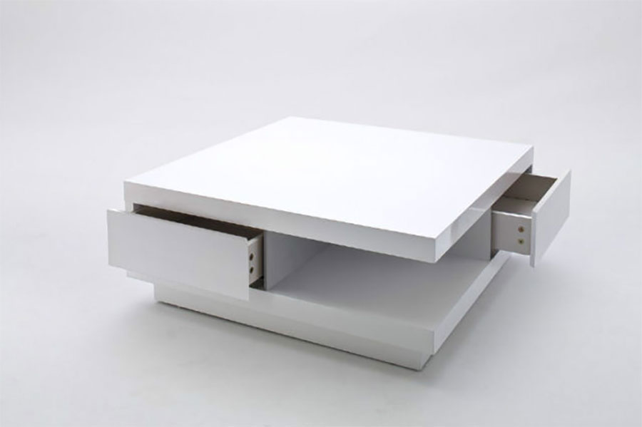Table basse bois blanc avec tiroirs