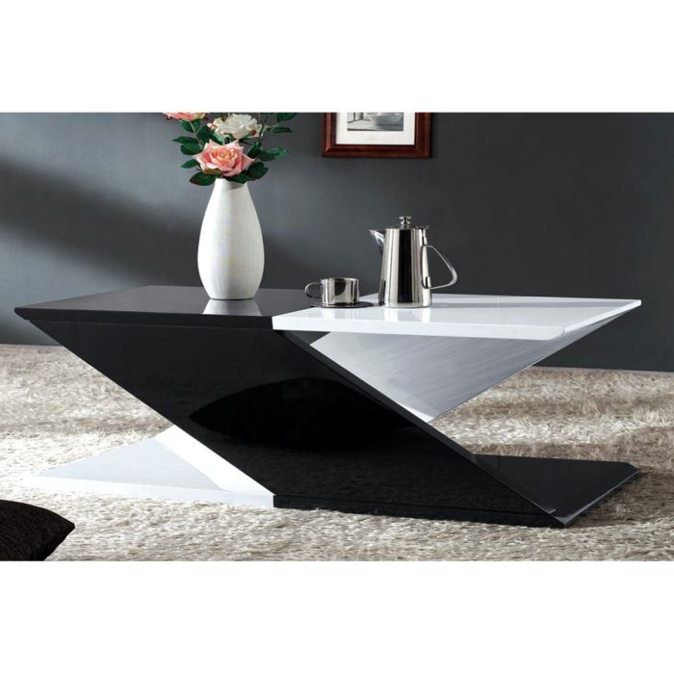 Table basse design laque blanc et noir