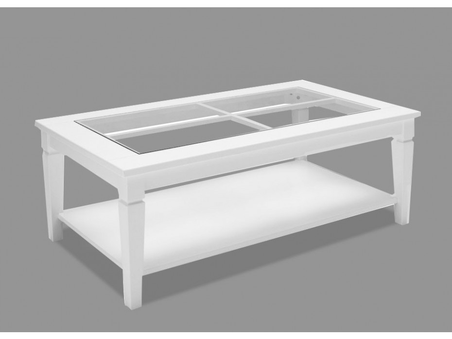 Table basse blanc bois et verre