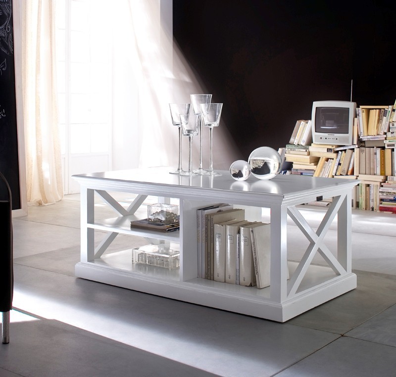 Table basse salon en bois blanc