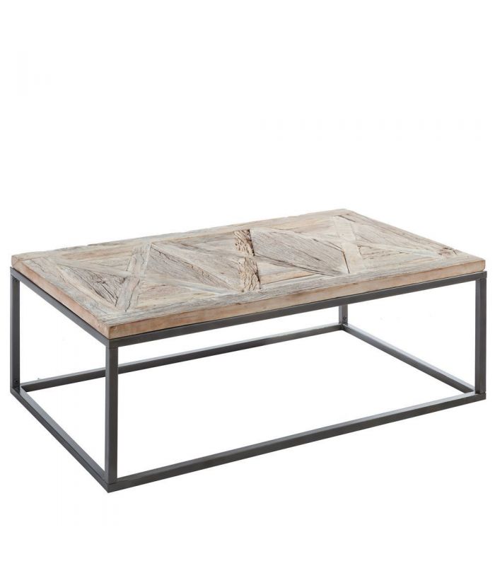 Table basse bois blanchi et metal