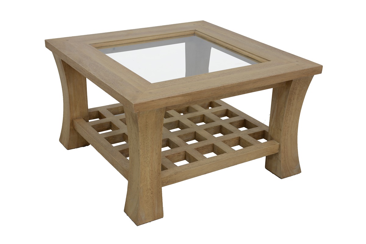 Table basse bois et verre carrée