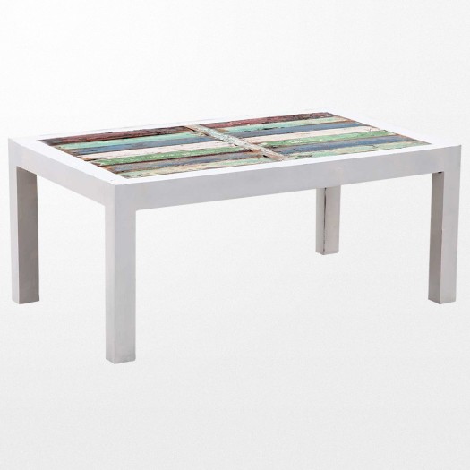 Table basse bois turquoise