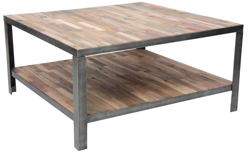 Table basse bois fer verre