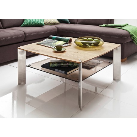 Table basse carree verre et bois