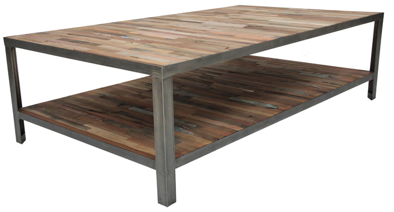 Table basse fer et bois rectangulaire