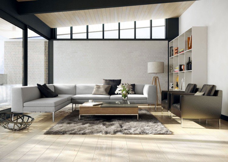 Tapis salon table basse bois