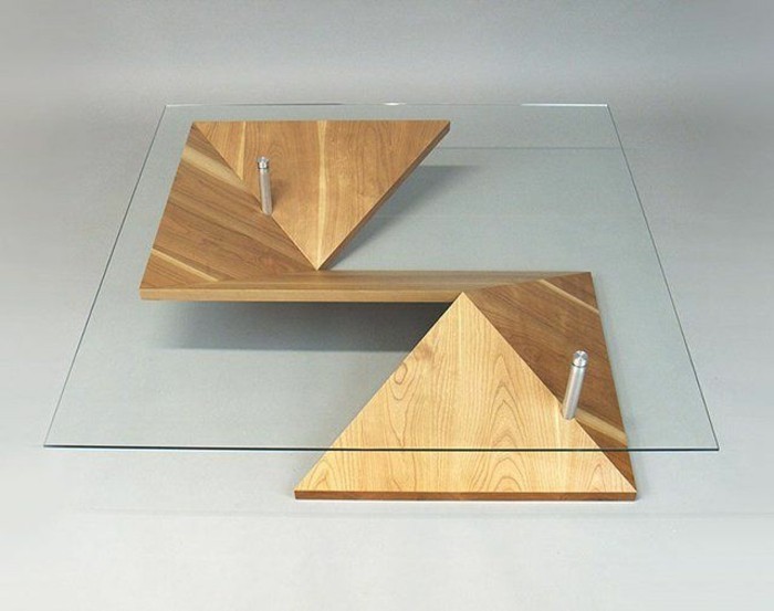 Table basse verre et bois carre
