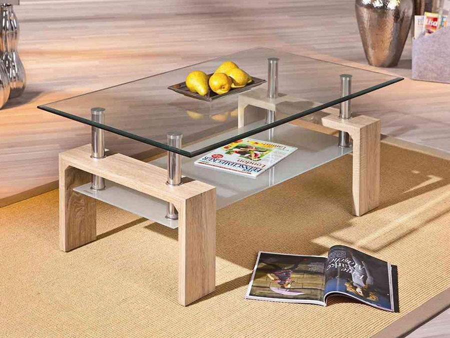 Table basse bois et verrre