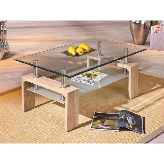 Table basse verre et bois pas cher