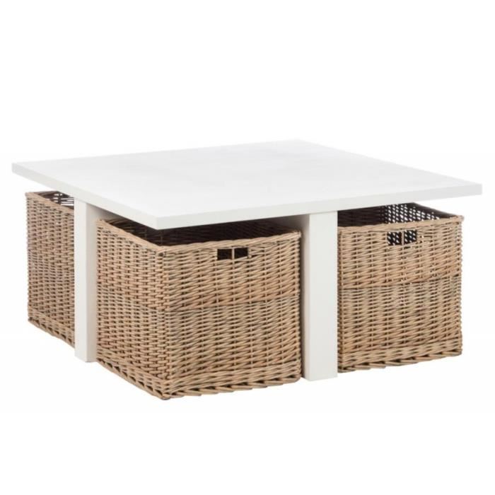 Table basse carré bois et blanc