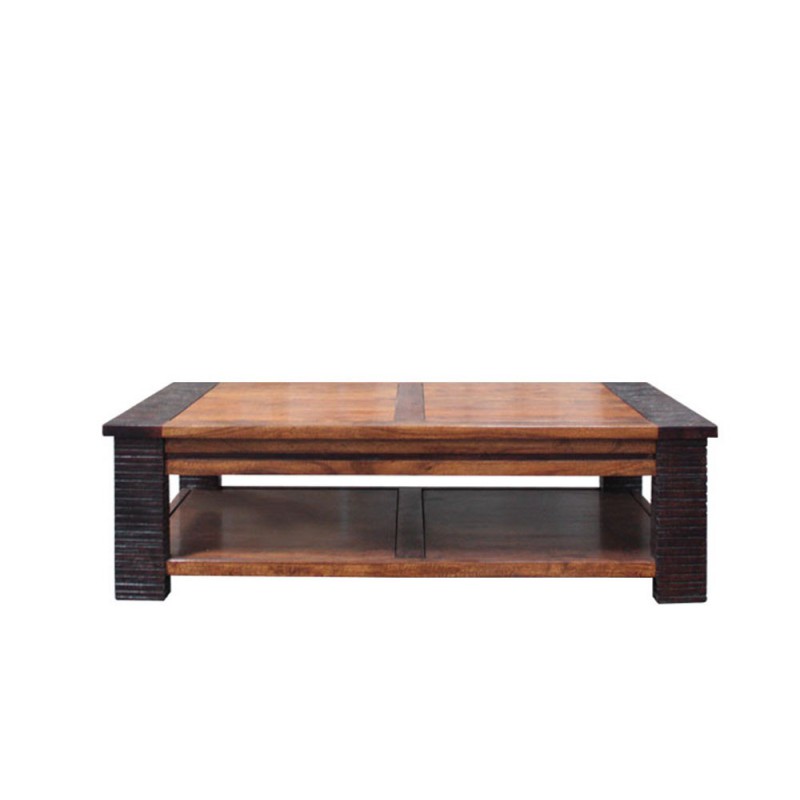 Table basse carrée bois et chiffons