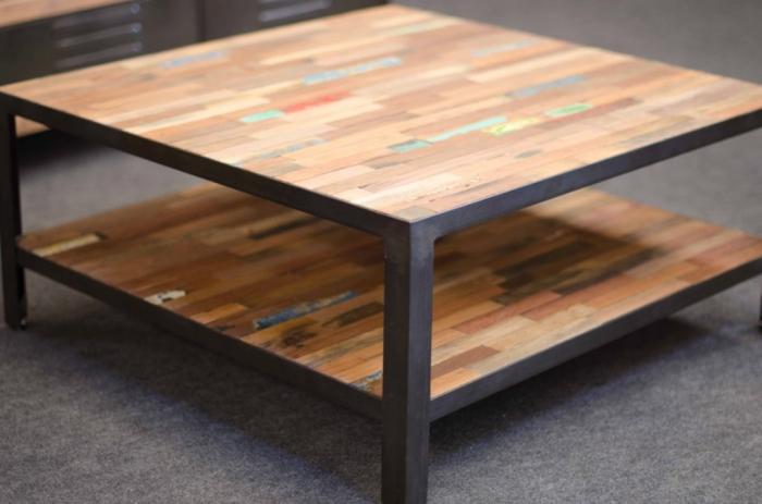Table basse carree bois et metal
