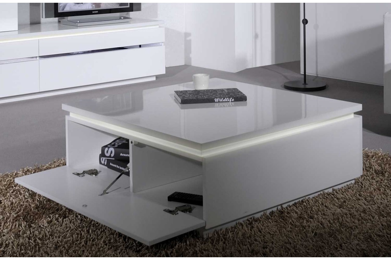 Table basse carrée plateaux pivotants bois laqué l60cm amber