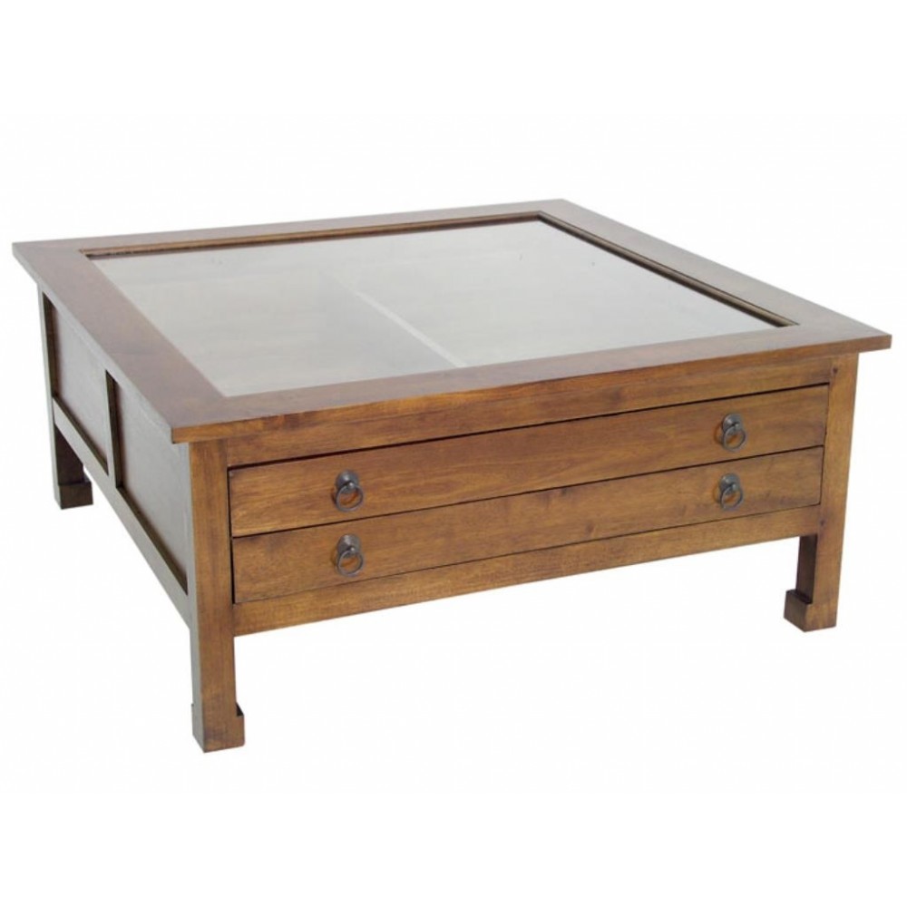 Table basse bois avec vitre