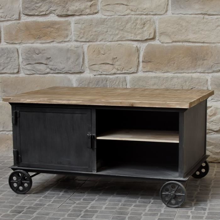 Table basse bois a roulettes
