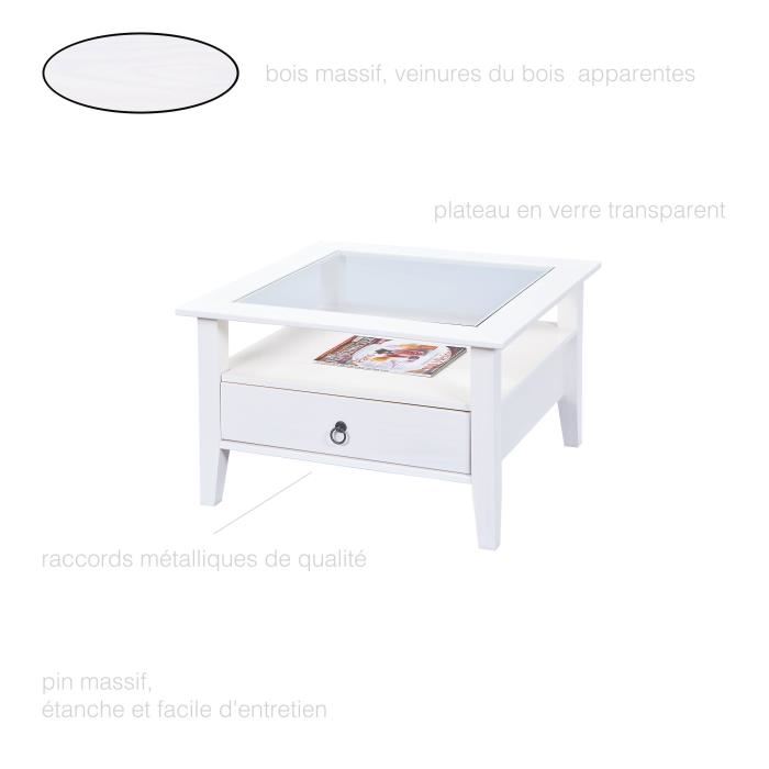 Table basse bois en pin massif avec tiroir, table basse de salon