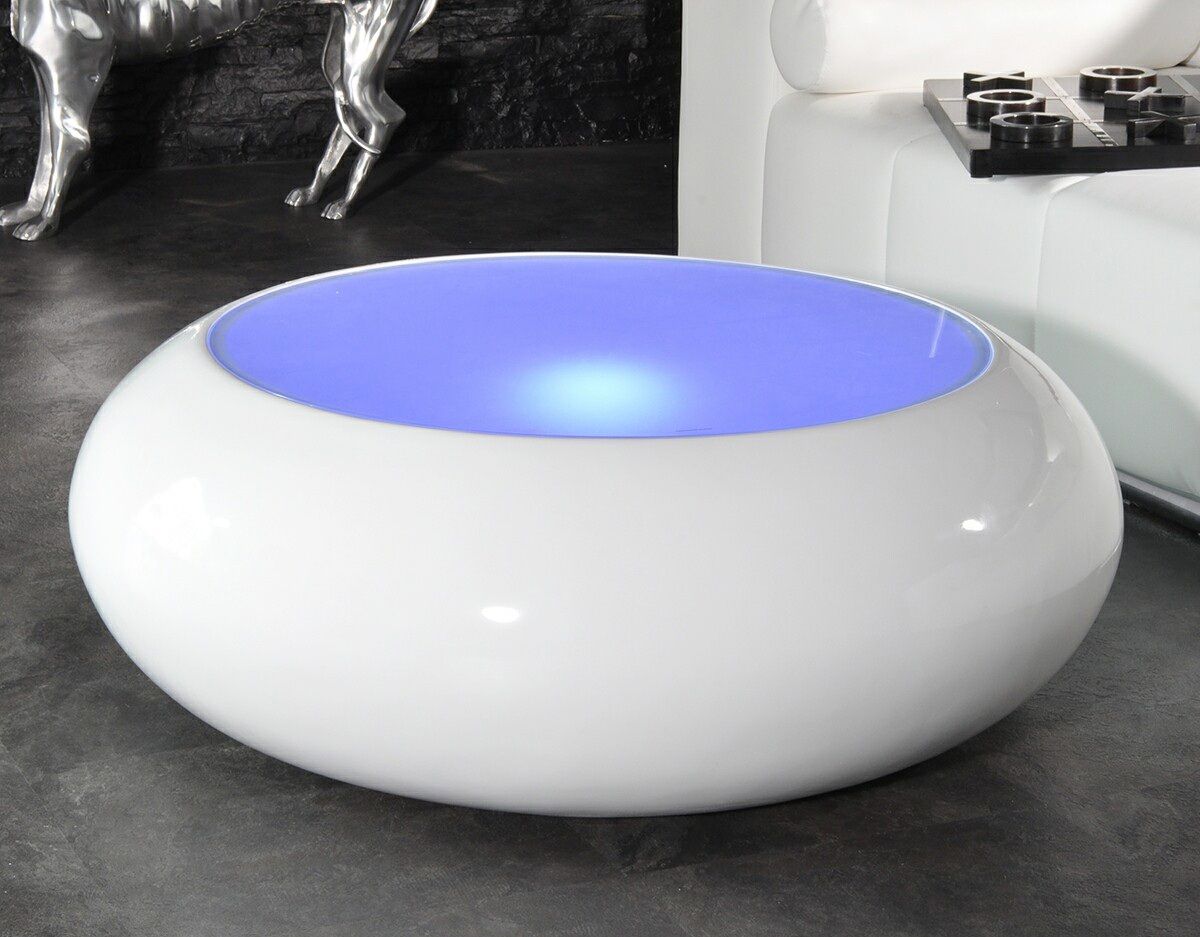 Table basse design grise laqué galet ii lumineuse led
