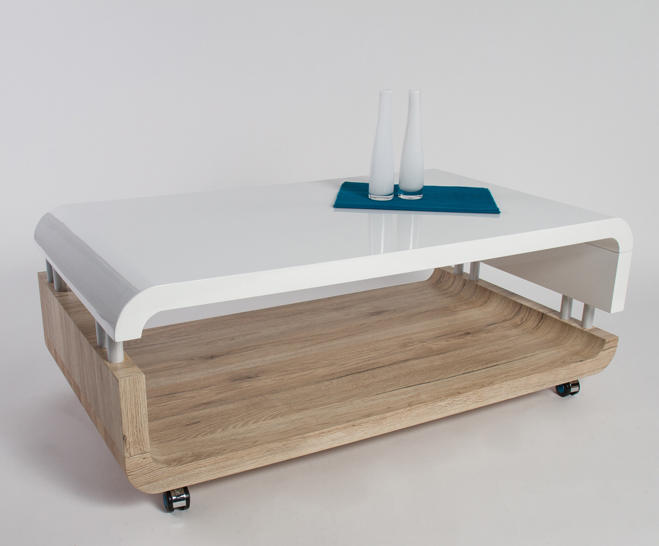 Table basse bois et blanc laqué