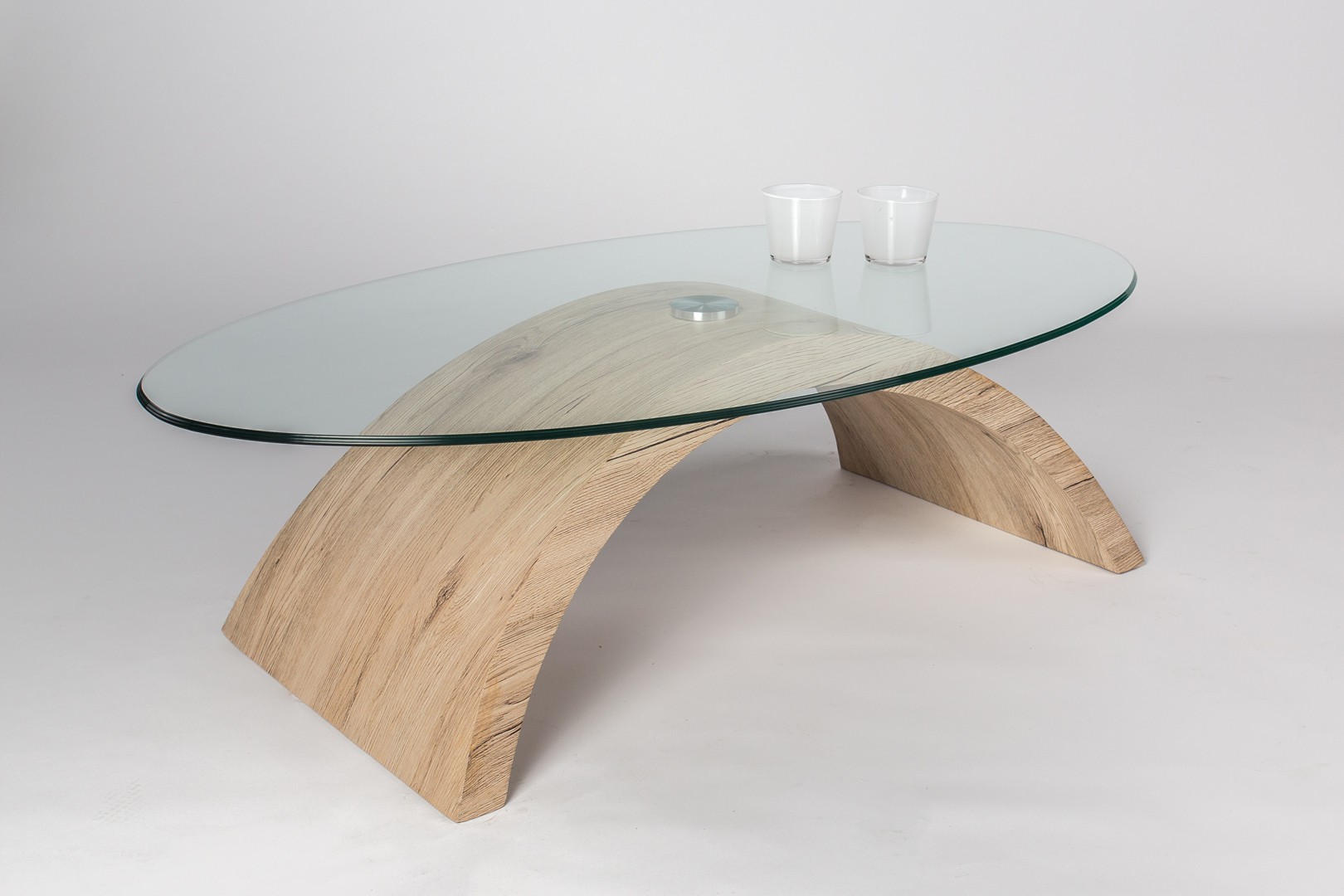 Table basse pivotante bois verre