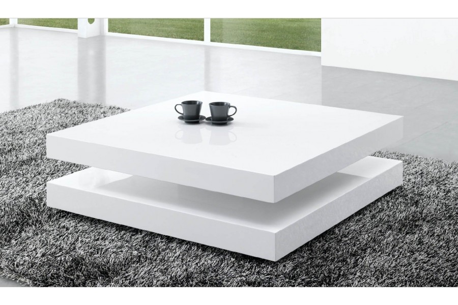 Table basse design carrée grise et blanche laquée bling