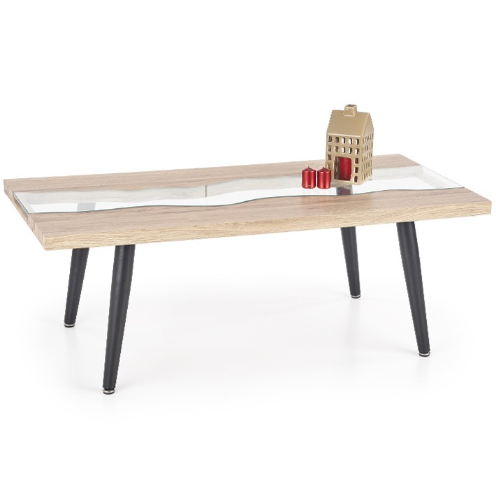 Table basse en bois et en verre