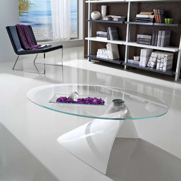 Table basse ovale design verre