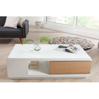 Table basse laqué blanc et bois