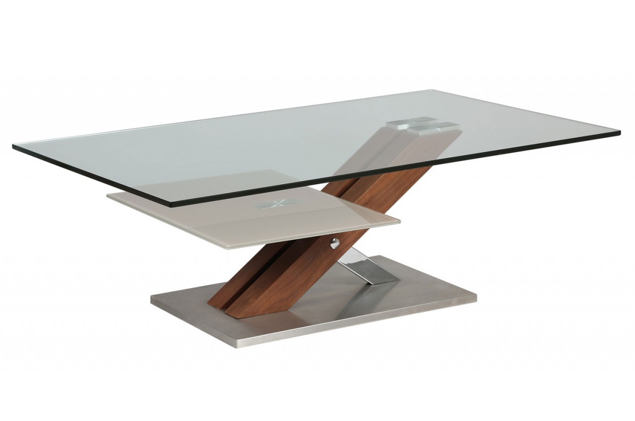 Grande table basse verre et bois