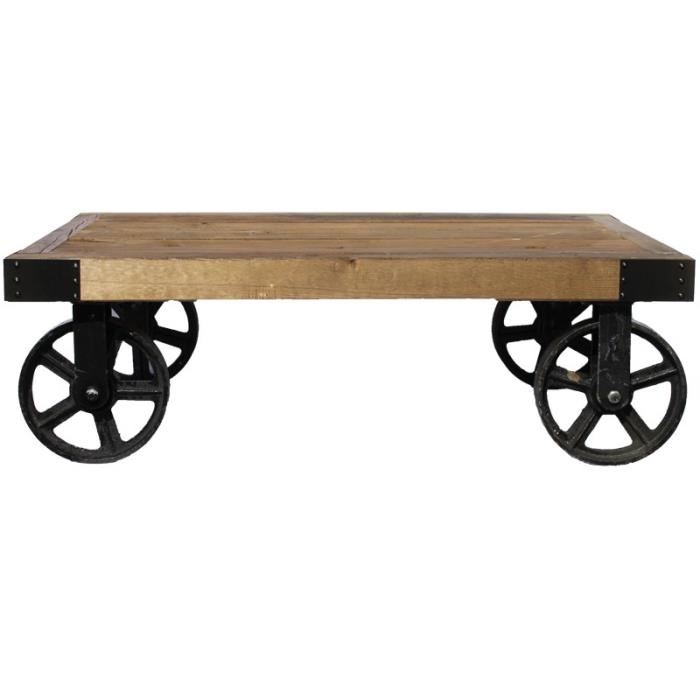 Table basse en bois sur roulettes