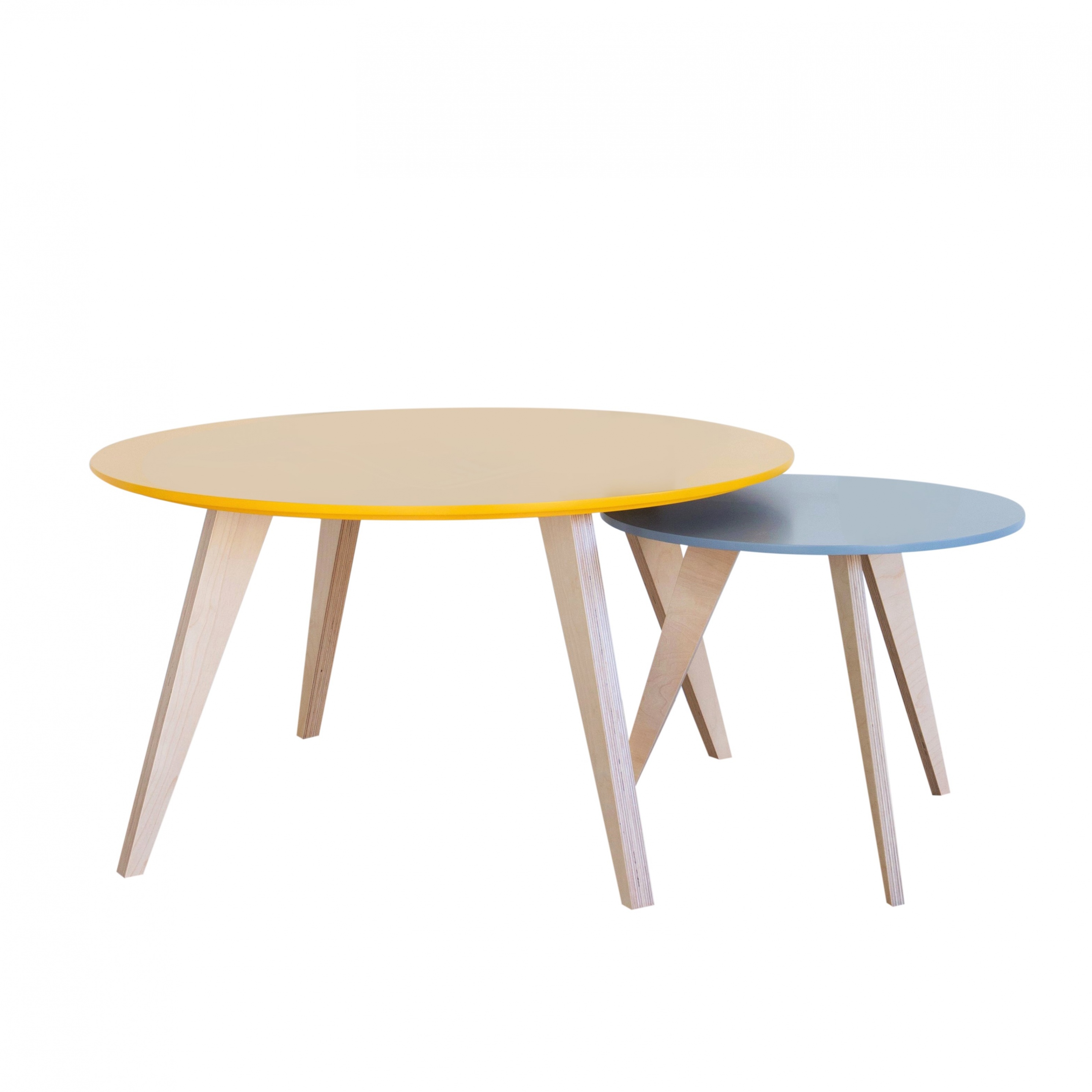 Table basse bois et jaune
