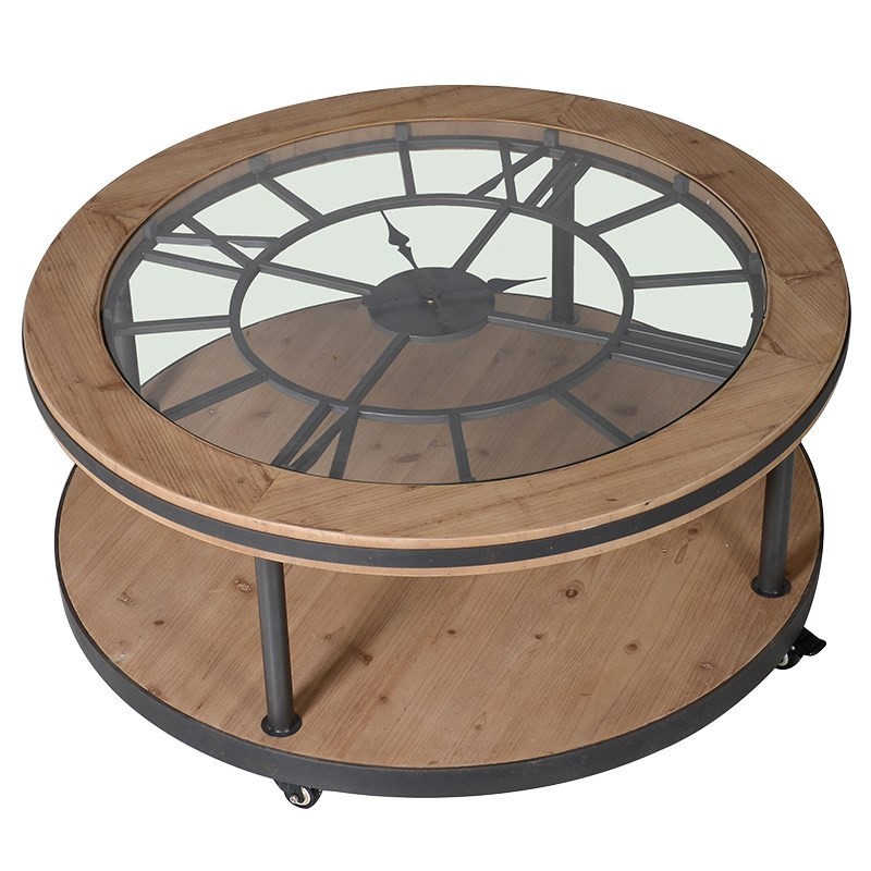 Table basse bois horloge