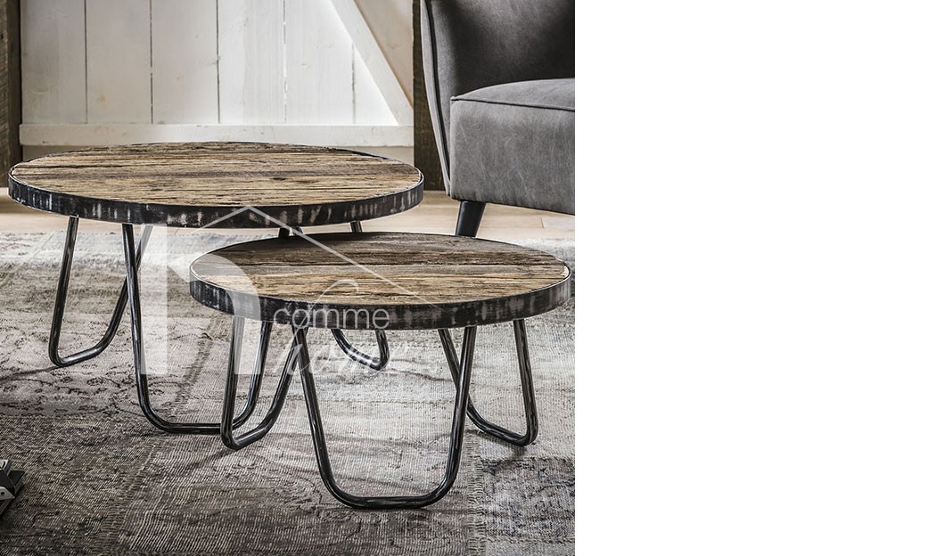 Table basse ronde bois metal industriel