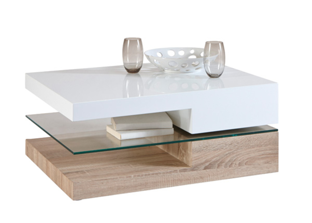 Table basse laquée blanc et bois merisier mona